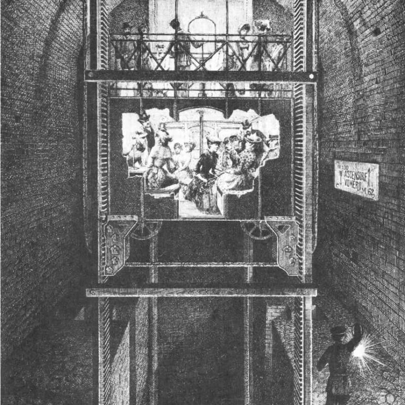 fig. 2.1 illustrazione di un'ascensore dei primi del Novecento Napoli